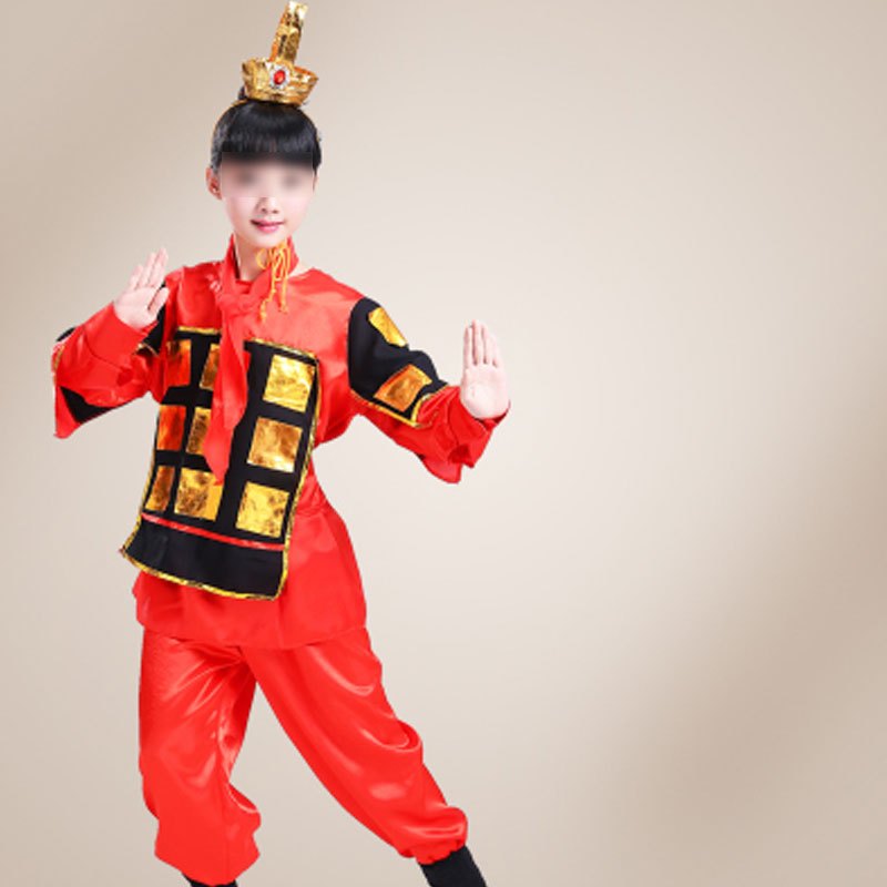 儿童古代士兵服装男童女孩演出服古装盔甲戏曲表演服装通用套装幼儿园小朋友演出套装婴童套装 120cm 上衣+裤子+头饰+领巾