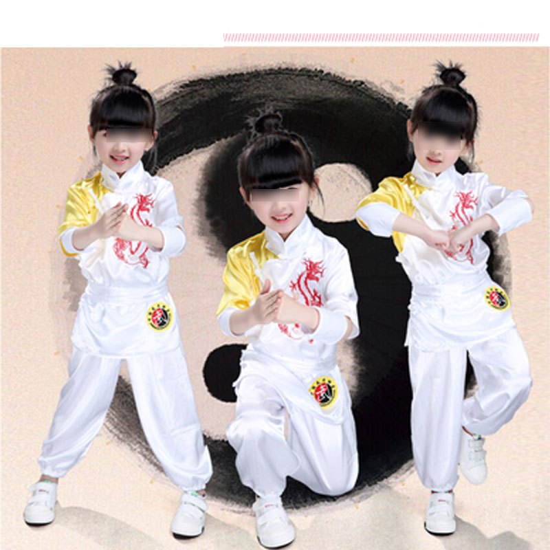 儿童武术服表演服装短袖少儿服装男女童幼儿舞蹈演出服通用套装幼儿园小朋友表演服婴童套装 170cm 白色