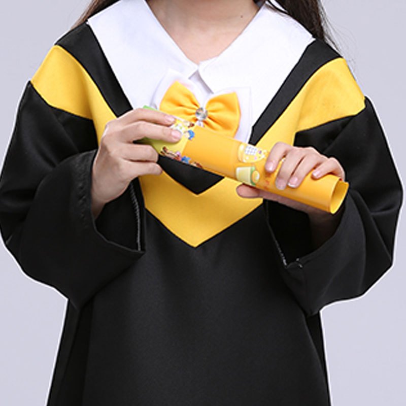 儿童博士服小学生幼儿园博士服学士服演出服博士帽毕业礼服表演服可爱萌趣创意儿童套装 140cm 黄领套装（帽子+毕业证书）