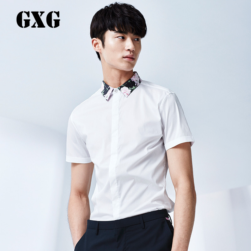 GXG衬衫男装夏季男士休闲型男潮流时尚短袖衬衣 190/XXXL 白色
