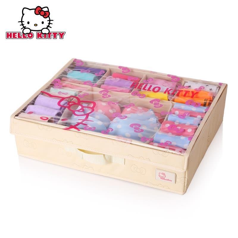 Hellokitty内衣收纳盒内裤文胸储物盒可爱布艺有盖整理收纳盒 米色图案2