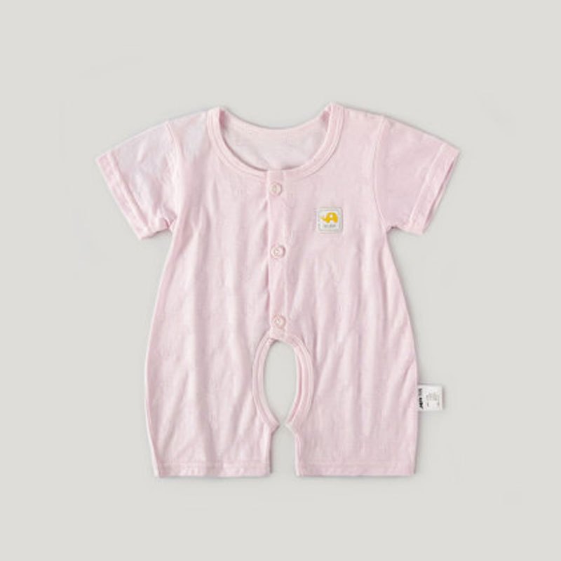 哈衣短袖爬服连体衣薄款夏天宝宝新生儿男女开档通用家居服简约小清新儿童小朋友家居服 73cm(73cm(建议身高56-62cm)) 粉色哈衣
