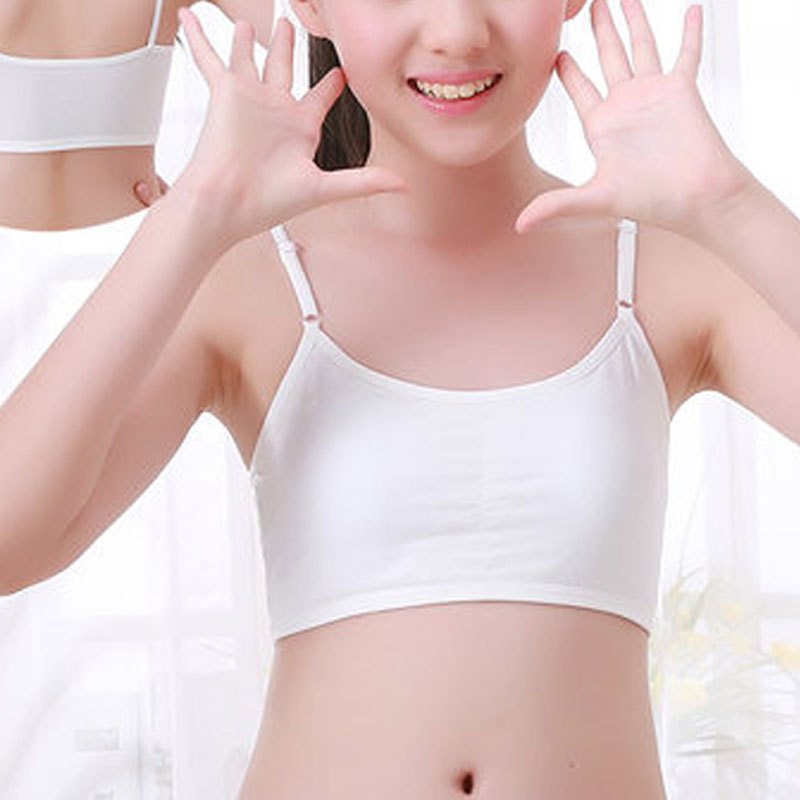 少女光面文胸发育期小学生小背心薄款初中生女孩运动吊带内衣夏季薄款简约小清新女孩子背心 均码（建议60cm-85cm以内胸围） 019白色
