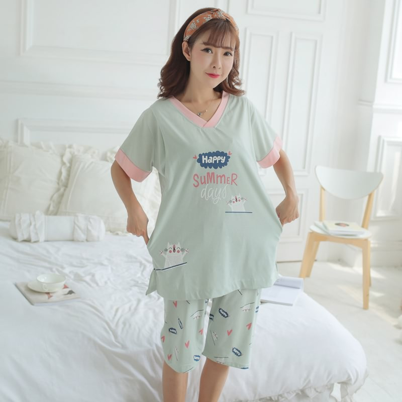 茵珠麗YinZhuli 2018夏季棉质产前产后短袖月子服孕妇服睡衣 夏天坐月子哺乳喂奶衣家居服套装6031 XL码 2号款