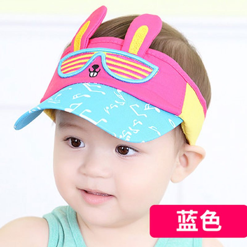 儿童空顶帽男潮宝宝帽子夏天太阳帽遮阳鸭舌帽婴儿遮阳帽可爱卡通婴童帽子小朋友可爱帽子 6个月-4岁可戴，魔术贴可调节，参考头围（42-51cm） 117蓝色