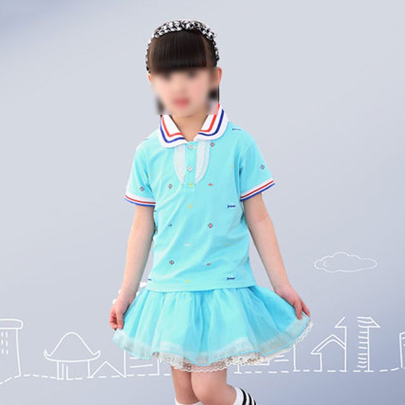 幼儿园小朋友夏装男女童儿童套装短袖夏季中小学演出服通用婴童套装简约小清新小孩套装 110cm(110码建议身高90-100) 女蓝05