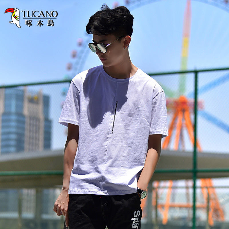 啄木鸟(TUCANO)青少年短袖t恤男2018夏季韩版潮流初中高中学生夏装宽松潮牌半袖 ZM9505 XXXL 白色