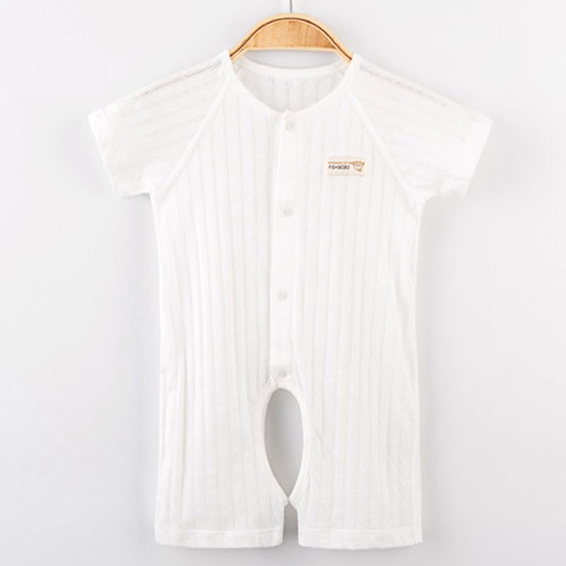 婴儿衣服夏季宝宝短袖哈衣薄款女新生儿连体衣睡衣爬服男夏夏季简约小清新薄款空调服内衣 59cm(59cm【参考身高48-54cm】) 白色（505开裆