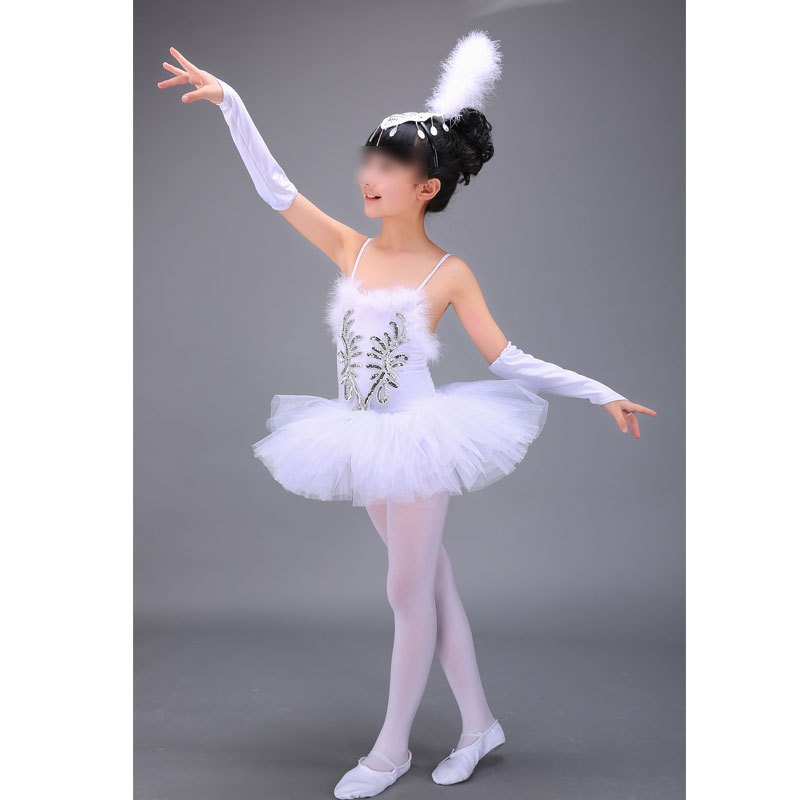 六一儿童芭蕾舞裙演出服小天鹅舞蹈裙女童白纱裙芭蕾表演服蓬蓬裙白色女孩子夏季套装 170cm 白色