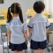 儿童朗诵表演服背带裤套装幼儿园小学生校服男女童夏合唱团演出服通用婴童套装小孩子简约小清新套装 140cm 蓝色男款