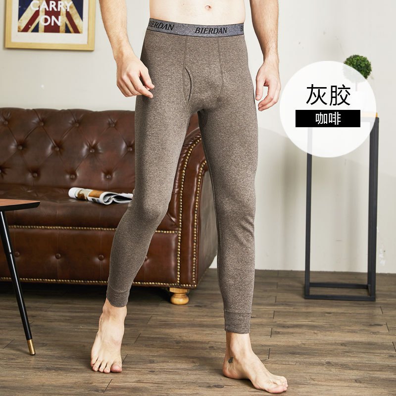 彼尔丹秋裤单件棉薄款保暖裤男士秋冬打底裤线裤棉毛裤 L(170) 咖啡