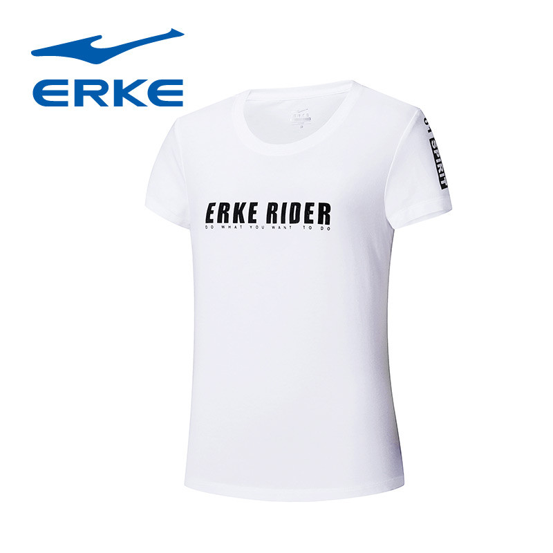 鸿星尔克（ERKE）女上衣短袖T恤2018夏季新款女子圆领短袖针织透气运动服12218219373 S 正白