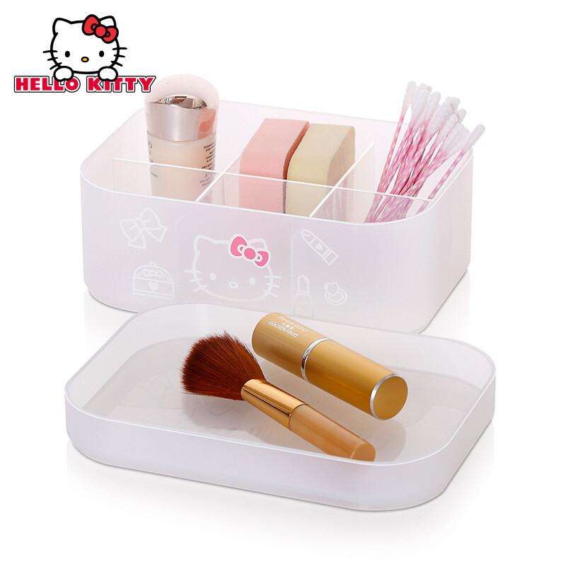 Hellokitty浴室化妆品收纳盒创意磨砂塑料可叠放整理置物架可爱_1 透明磨砂白小号6小格