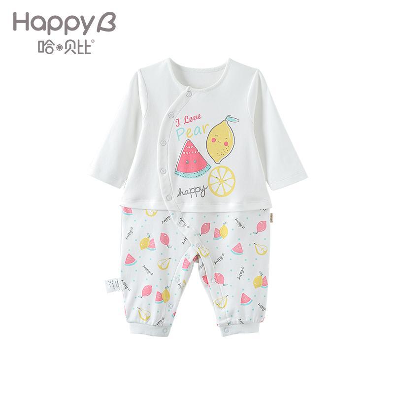 哈贝比（happyB）婴儿内衣新生儿衣服婴儿连体衣男女宝宝哈衣春秋爬服长袖纯棉0-1 66(3-6月) 米白色