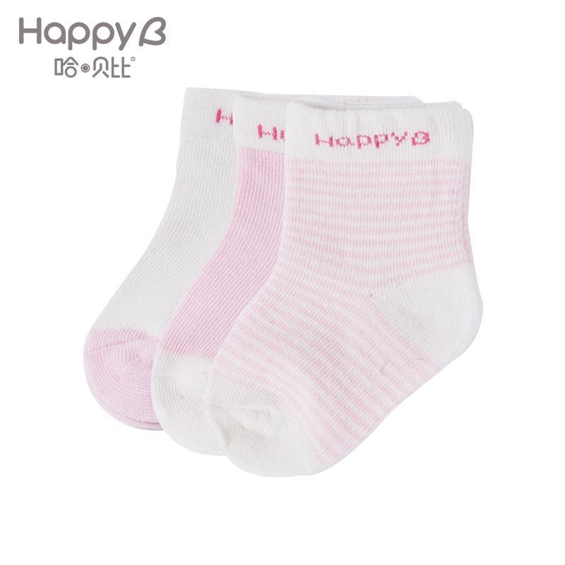 哈贝比（happyB）童装婴儿袜子童袜地板袜防滑宝宝袜子春秋儿童宽口不勒脚袜子（3对装） 09(2-3岁) 粉色