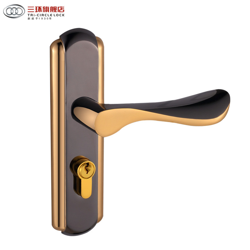 三环门锁家用室内卧室门锁房门锁具 枪间金 门厚35-50mm