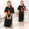 孕妇怀孕衣服夏天宽松孕妇裙夏季新款时尚印花大码T恤200斤 XXXXXL 黑色