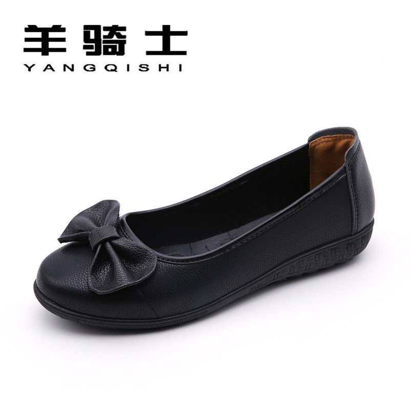 羊骑士2018新款女单鞋蝴蝶结百搭平底鞋女休闲软底妈妈鞋 MM-6273黑色 42码