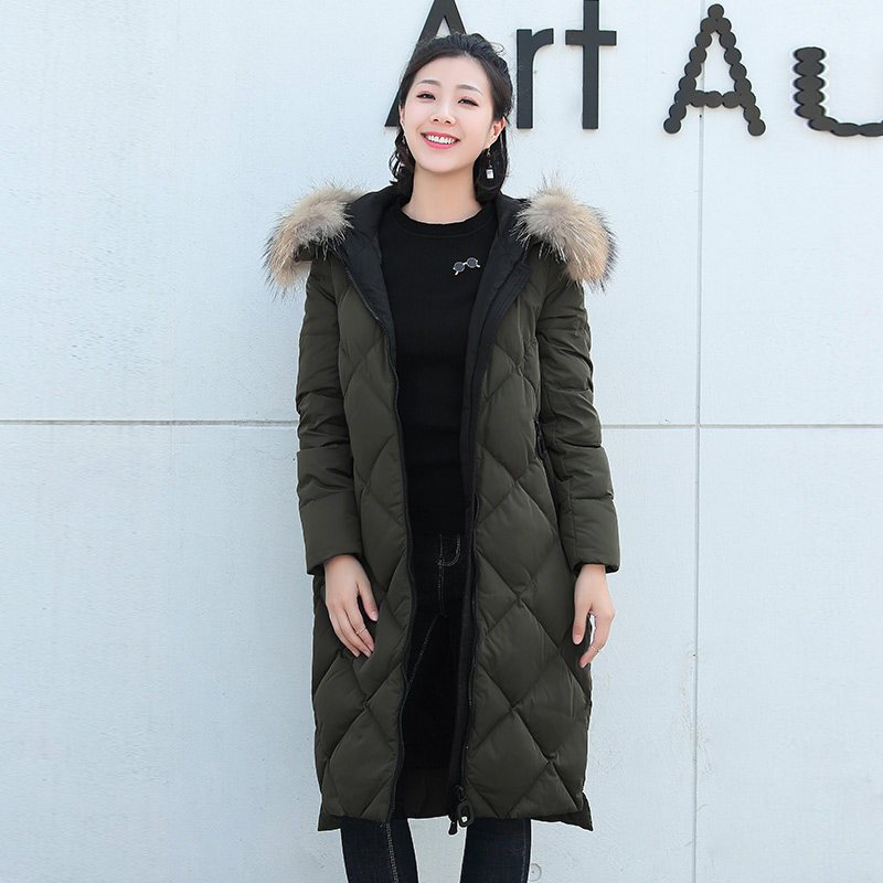 千仞岗2017秋冬新品羽绒服女过膝长款韩版显瘦羽绒服 160/S 503海藻绿