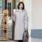 千仞岗2018春季新品羽绒服女中长款连帽轻薄简约羽绒服219026 175/XL 水晶灰003