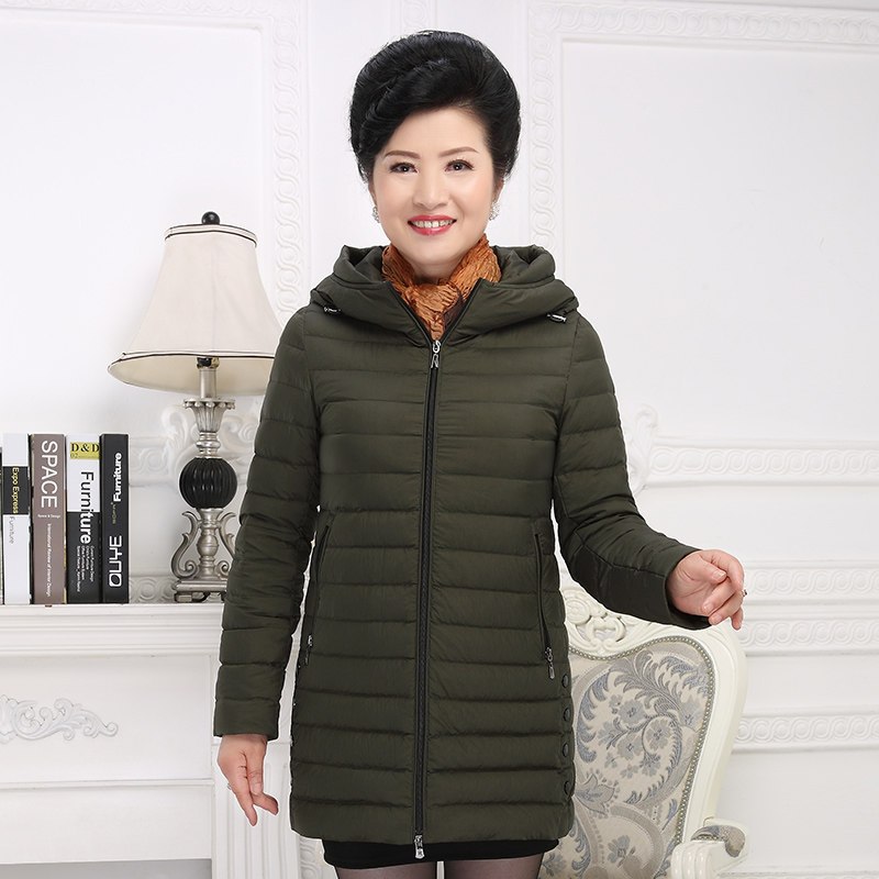 千仞岗秋冬新品中老年羽绒服女中长款连帽保暖妈妈装218085 180/2XL 503海藻绿