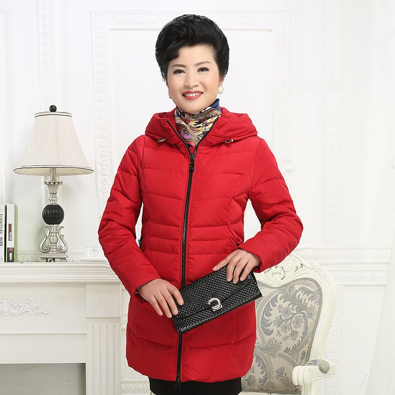 千仞岗2017秋冬新品中老年女装羽绒服中长款妈妈装宽松大码219303 165/M 88107优雅红