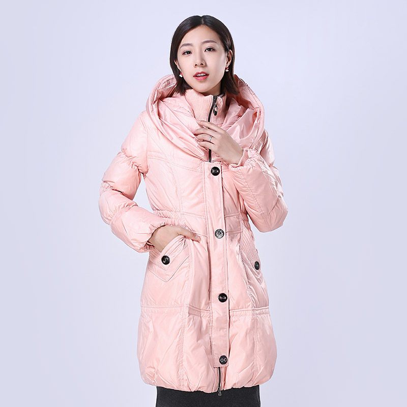 千仞岗品牌中年女款羽绒服中老年女款连帽修身中长款冬装外套Q-1622 239粉红色 165/M