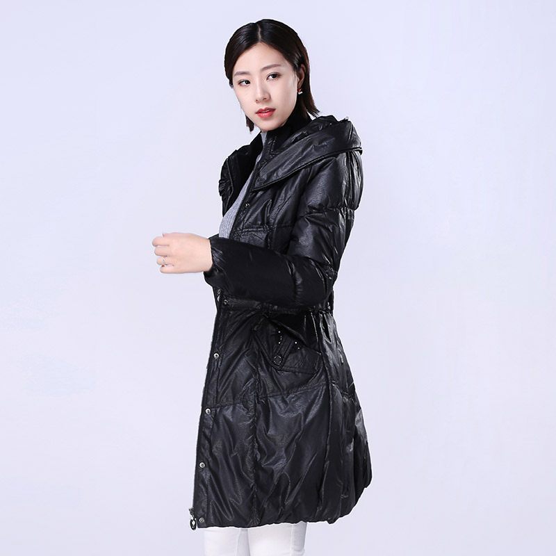 千仞岗品牌清仓女式长款羽绒服中老年妈妈装时尚韩版修身显瘦 160/S 005黑色
