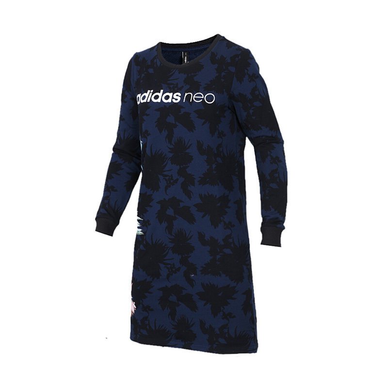 Adidas阿迪达斯NEO女装2018春新款运动休闲圆领拼花连衣裙CV7387 M(成人） CV7387