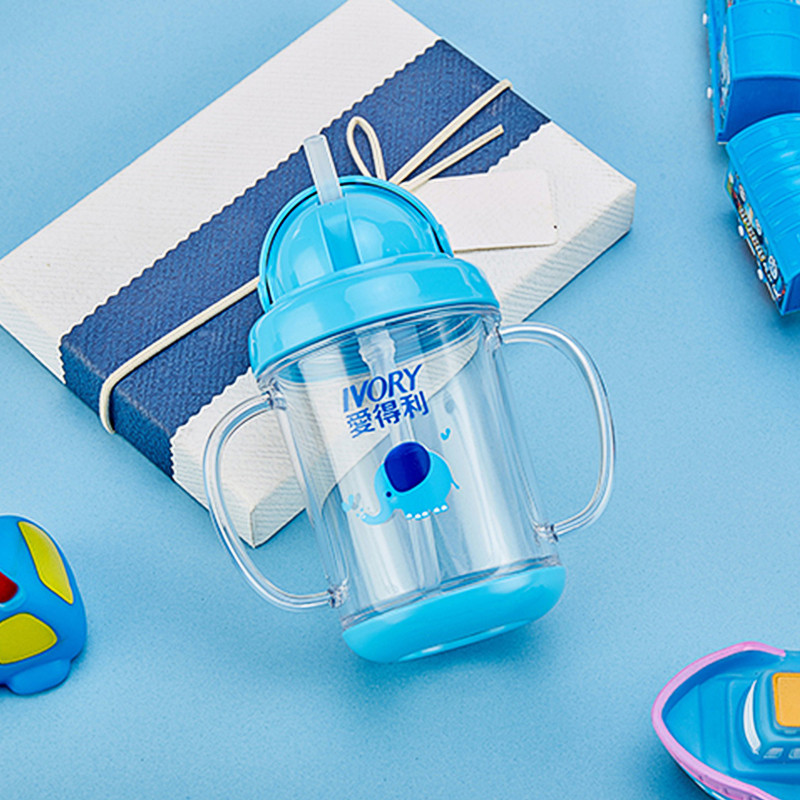 爱得利(IVORY)儿童水杯TRITAN吸管杯宝宝带手柄学饮杯水杯 T-29 200mL蓝色 适用于12个月以上的宝宝