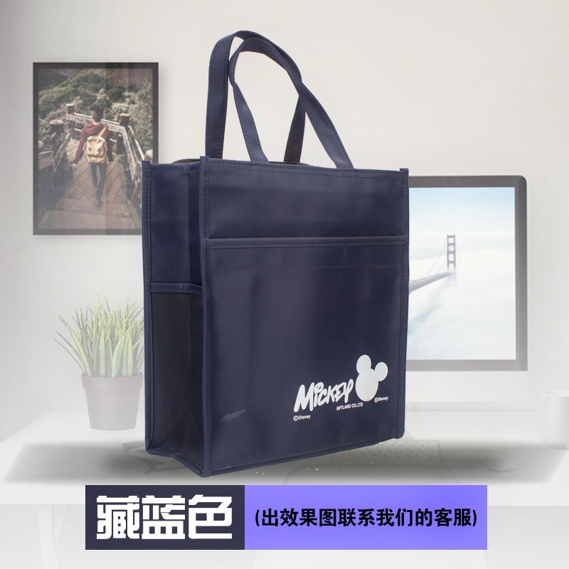 帆布简约清新袋子画画拎书袋书包大容量小学生韩版森系高中生书本 藏青色偏亮