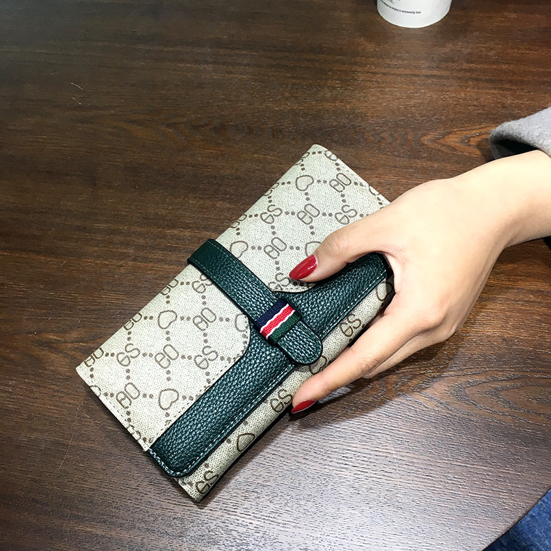 欧美2018新款手拿钱包女长款大容量卡包多功能皮夹个性手机钱夹潮 绿色