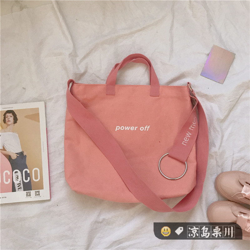 日系原宿复古港风软妹斜挎包韩国帆布包学生单肩包女包包ulzzang_8 粉红色