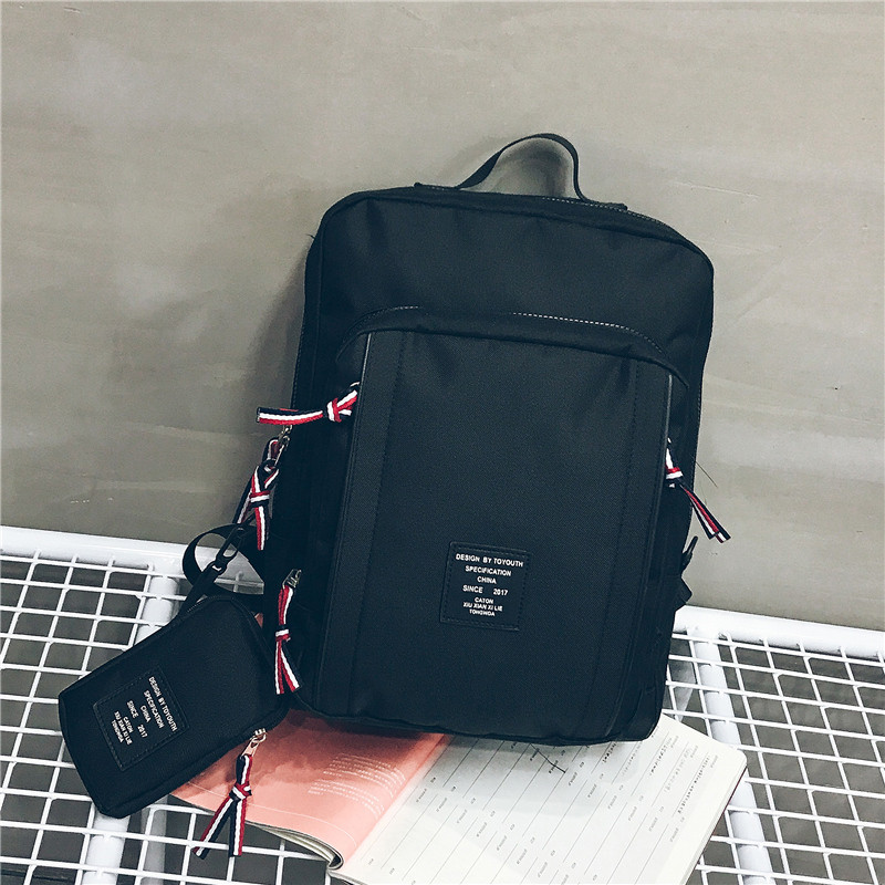 双肩包女韩版潮简约大学生高中学生电脑书包男大容量帆布旅行背包_30 黑色