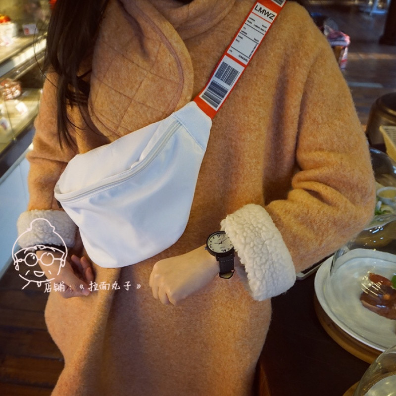 拉面丸子条形码滑板胸包腰包男女情侣原宿潮酷运动休闲时尚斜挎包_7 白色