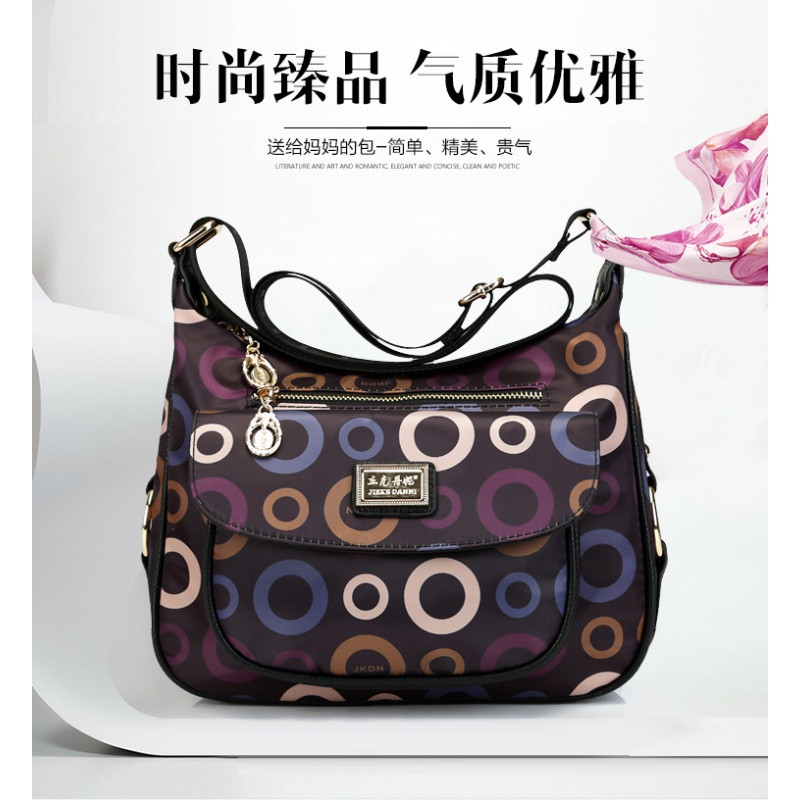 中老年妈妈女包斜挎帆布包单肩包春季旅行单肩包牛津纺斜挎女包包_1 七色金圈
