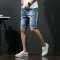 韦斯普 2018夏季新款男士破洞牛仔短裤时尚休闲中裤潮男弹力五分裤牛仔裤DLD6803 36码 蓝色