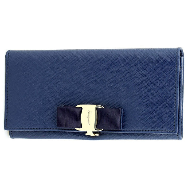 Salvatore Ferragamo 菲拉格慕 女士牛皮织带蝴蝶结装饰钱包钱夹 22A900 0560774 深蓝色