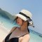 夏季草帽女士优雅大沿帽双圈边框蝴蝶结凉帽出游度假沙滩遮阳帽青年潮人户外防晒帽子女白色M(5 卡其