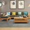 老故居 实木沙发 现代中式布艺沙发 转角组合实木沙发 大小户型客厅木质家具 三人位+脚踏+茶几（胡桃色）