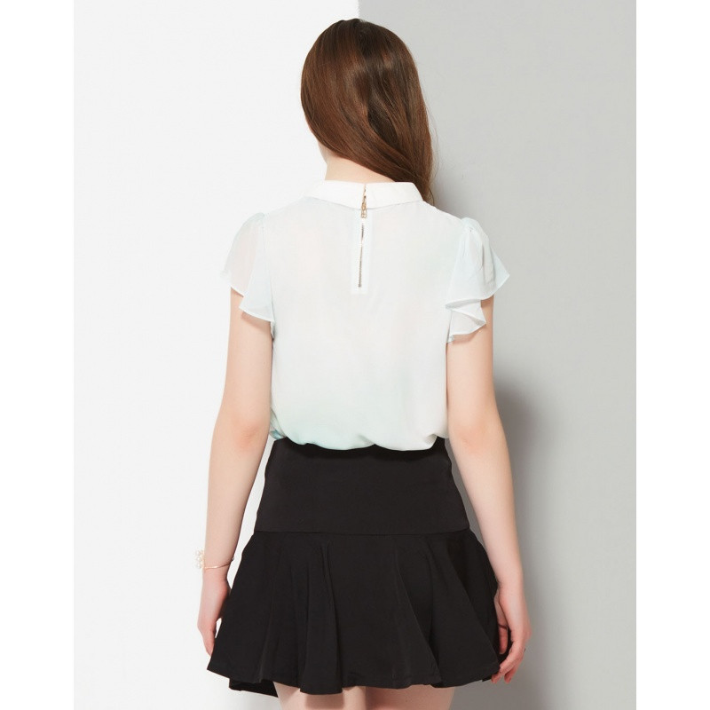 甜美荷叶袖雪纺上衣 默认尺寸 默认颜色高清实拍图