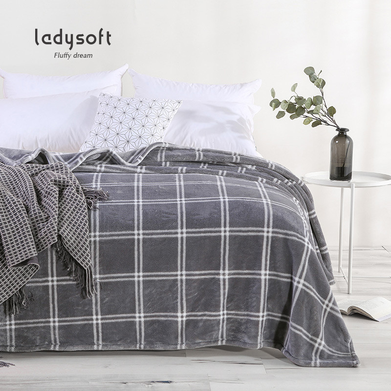 ladysoft御棉堂 云貂绒毛毯加厚法兰绒毯冬季床单盖毯毯 1.5*2.0M 灰色格子