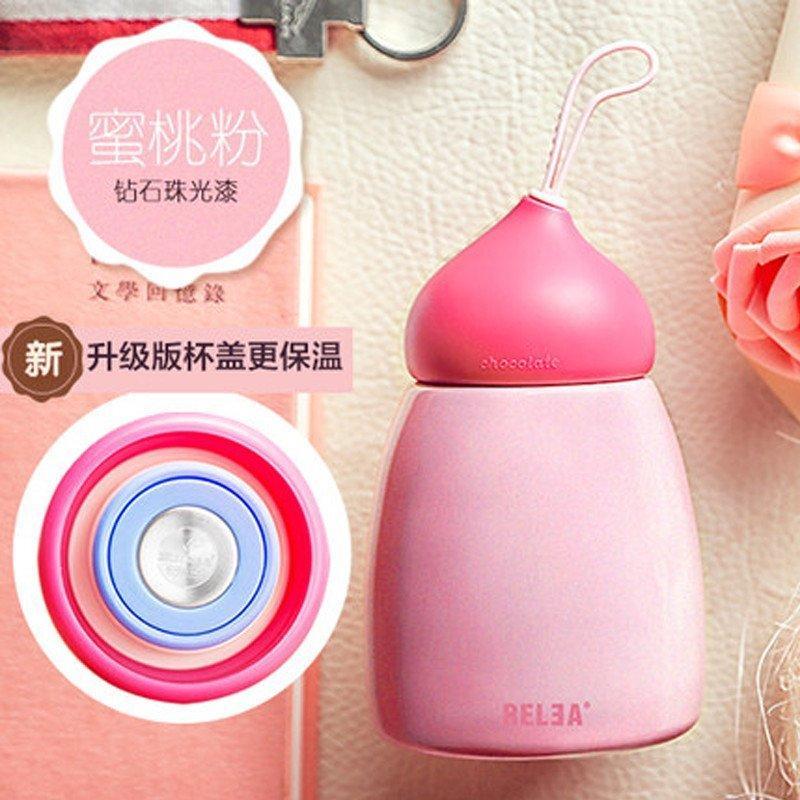 物生物(RELEA)便携保温杯男女士学生儿童泡茶杯好时杯不锈钢壶创意水杯好时杯 蜜桃粉
