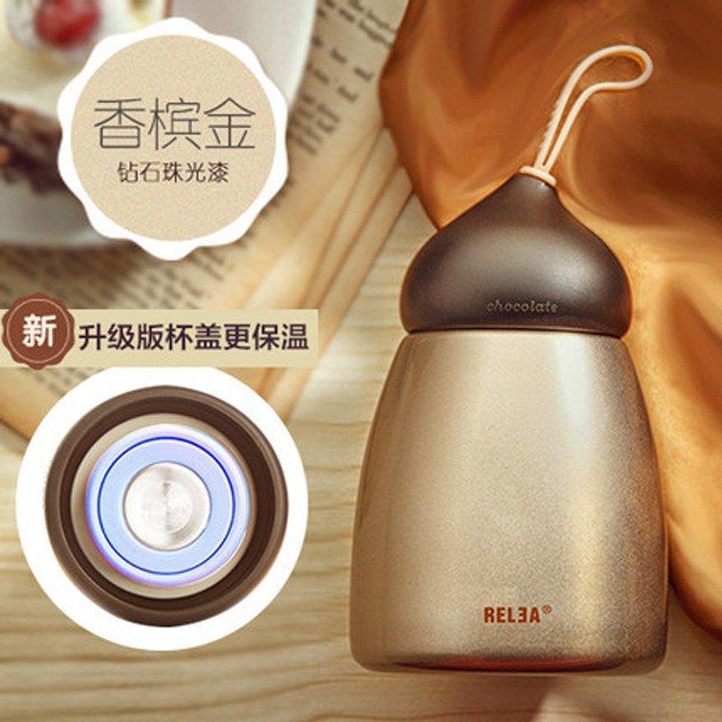 物生物(RELEA)便携保温杯男女士学生儿童泡茶杯好时杯不锈钢壶创意水杯好时杯 香槟金
