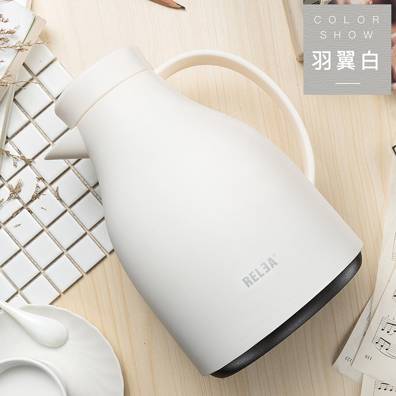 物生物(RELEA)荧彩家居保温壶玻璃内胆家用暖壶水壶大容量暖热水瓶1.5L 慕沙1400ml-白色