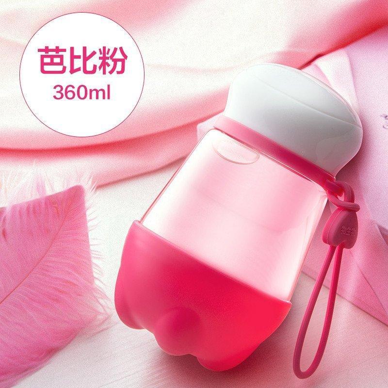 物生物(RELEA)麦斯便携玻璃杯创意带盖夏天防漏水杯女透明花茶杯子麦斯杯 芭比红