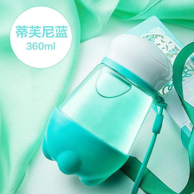 物生物(RELEA)麦斯便携玻璃杯创意带盖夏天防漏水杯女透明花茶杯子麦斯杯 蒂芙尼蓝