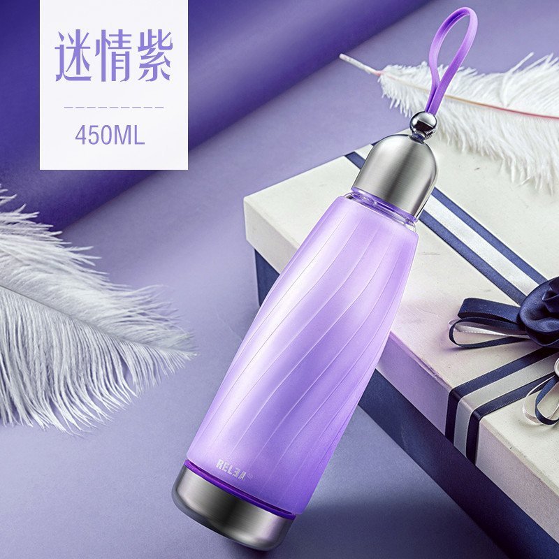 物生物life+便携玻璃杯男女创意带盖防漏过滤透明水杯花茶杯子 迷情紫