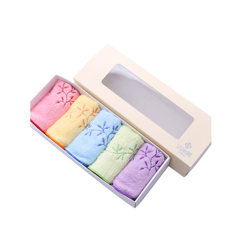 洁丽雅(grace)毛巾家纺莫代尔绣花拷边柔软舒适美容方巾 6503A 5色5条礼盒装 33*33cm