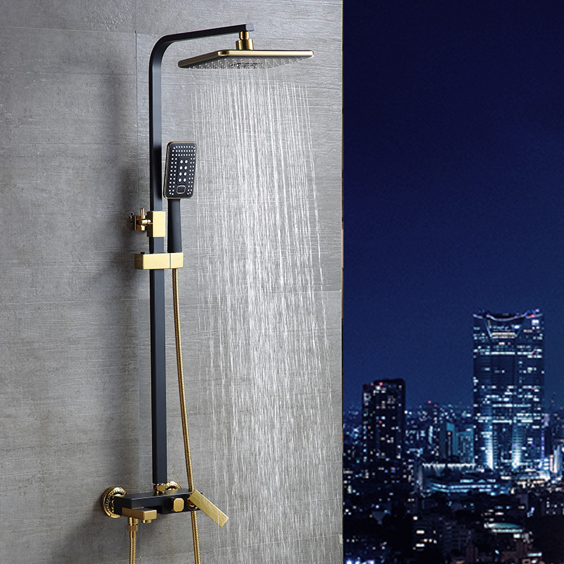 东尼卫浴全铜欧式花洒套装浴室挂墙淋雨龙头黑色淋浴器增压喷头全铜